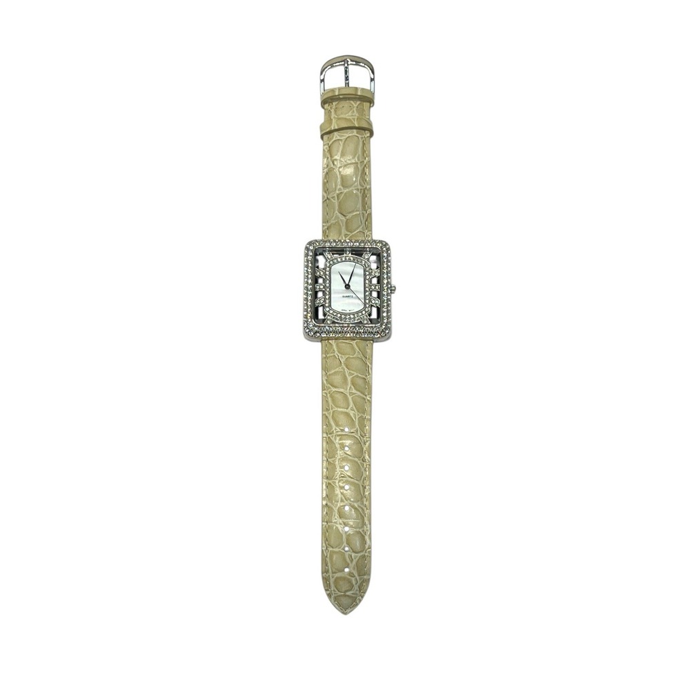 ADRIENNE Quartz Collection Japan Movement Club Watch White Croc Strap Needs Bat